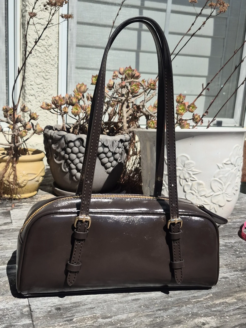 GUESS Brown Leather Double-Handle Shoulder Bag